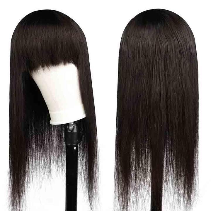 Peruvian glueless human hair wig with bangs 150% density