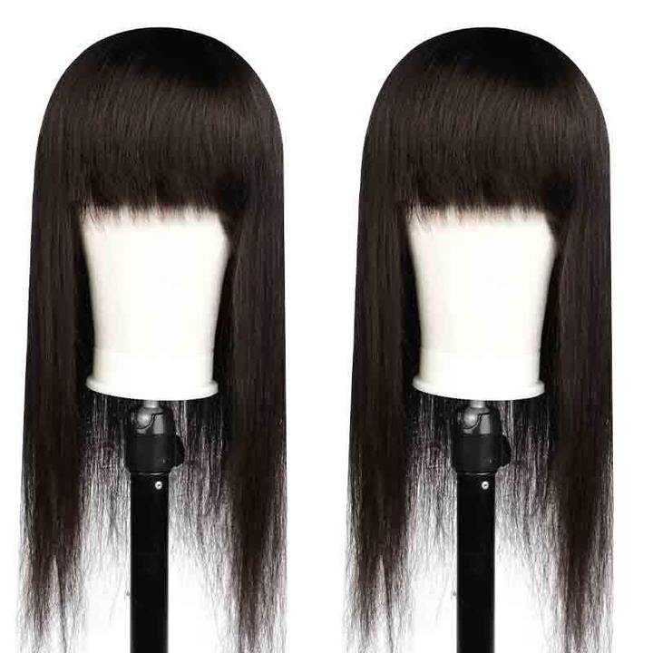 Peruvian glueless human hair wig with bangs 150% density