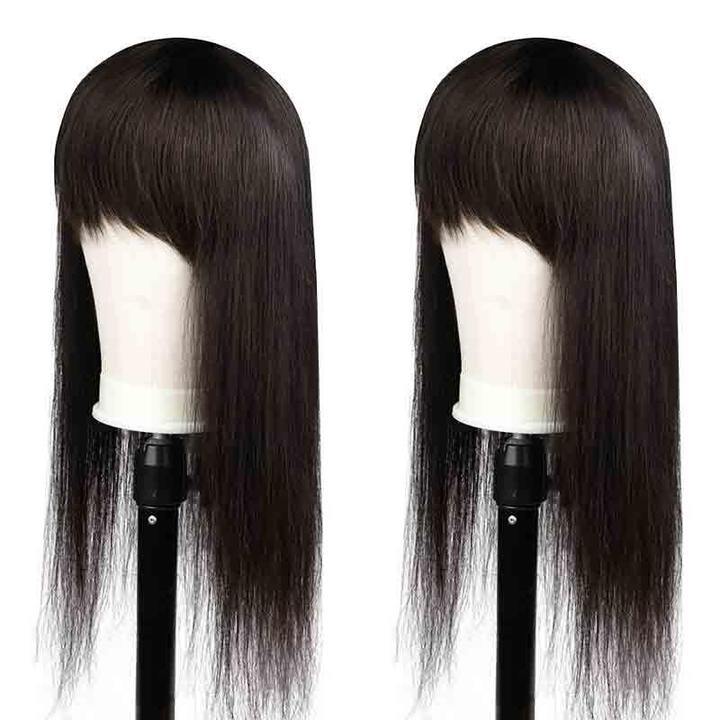 Indian glueless human hair wig with bangs 150% density