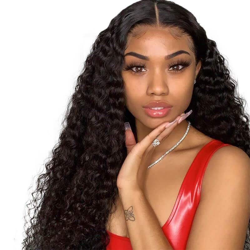 Art show deep wave Peruvian remy human hair 13x4 HD lace front wig 